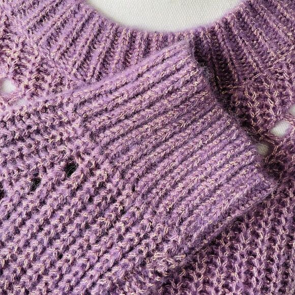 Elizabeth and James Sweater Giada Purple Cropped Oversize Metallic Gold XL NWOT - Picture 8 of 11